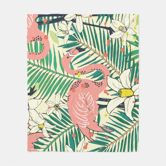 Flamingopalmbladeren: tropisch  fleece deken (Voorkant)