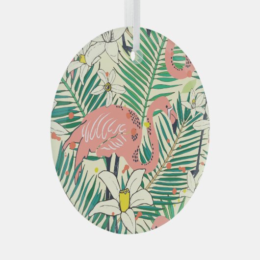 Flamingopalmbladeren: tropisch  glas ornament (Voorkant Rechts)