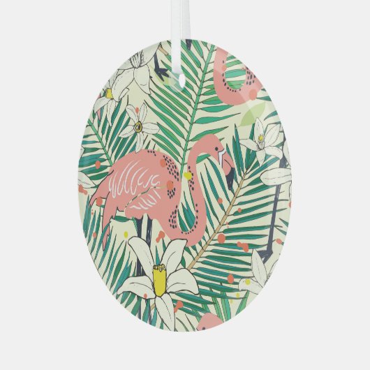 Flamingopalmbladeren: tropisch  glas ornament (Voorkant links)