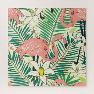 Flamingopalmbladeren: tropisch legpuzzel