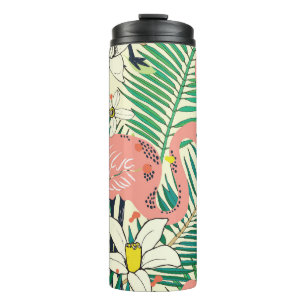 Flamingopalmbladeren: tropisch thermosbeker