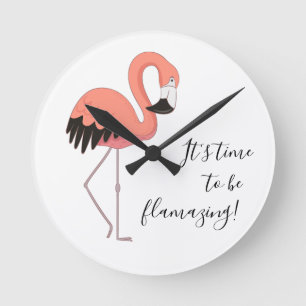 Flamingoringtijd van de grappige roze flamingo ronde klok