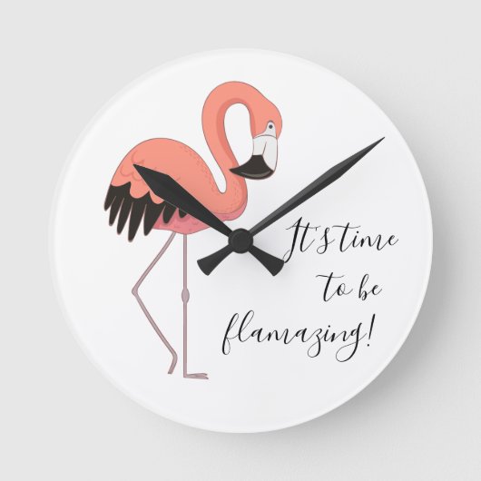 Flamingoringtijd van de grappige roze flamingo ronde klok (Voorkant)