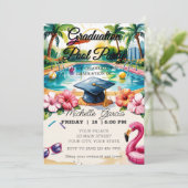 Flamingoroze zwembad eindexamenfeest hibiscus aanp kaart (Staand voorkant)