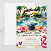 Flamingoroze zwembad eindexamenfeest hibiscus aanp kaart (Voorkant / Achterkant)