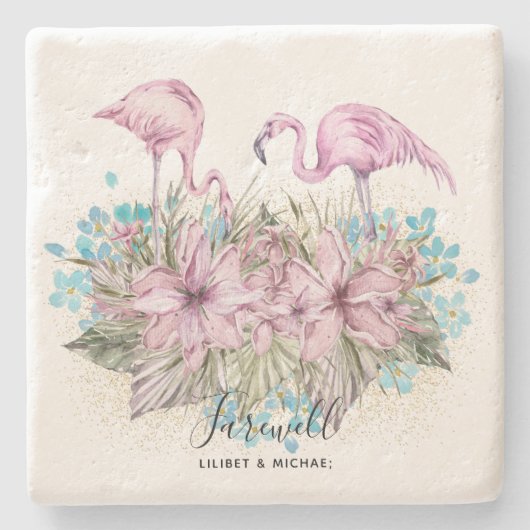 Flamingo's Afscheid Vaarwel Tot Ziens Cadeau Vrien Stenen Onderzetter (Voorkant)