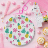 Flamingos, ananassen en bloemen papieren bordje (Feest)