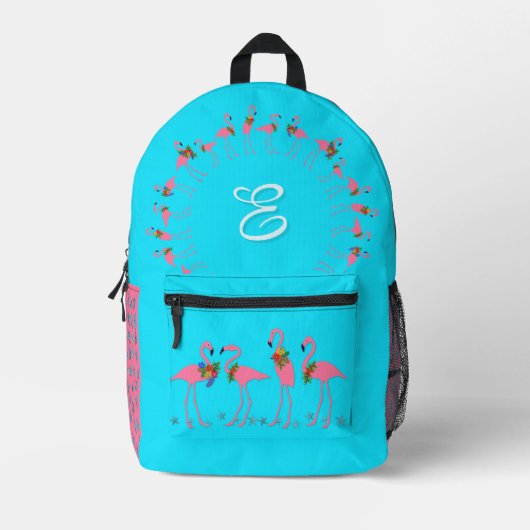 Flamingo's Aqua Monogram Meisjes Rugzak (Voorkant)