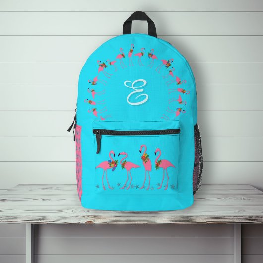 Flamingo's Aqua Student Naam Initiaal Rugzak