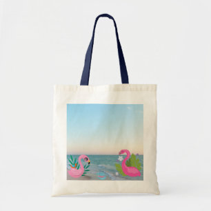 Flamingo's bij de Oceaan met Tropische Details Tote Bag