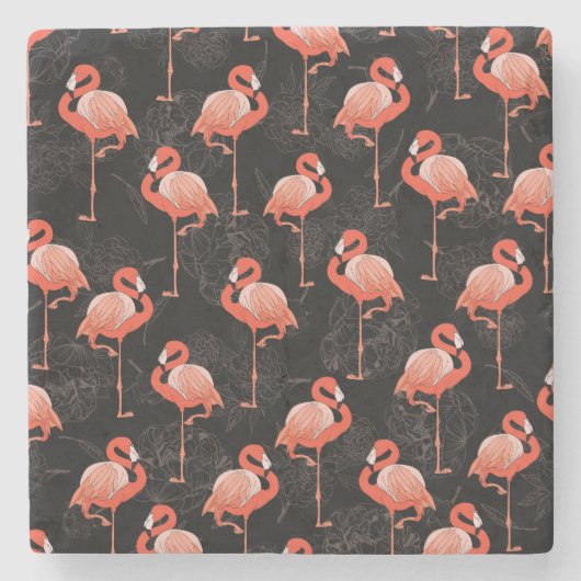 Flamingos Birds: textielontwerp Stenen Onderzetter (Voorkant)