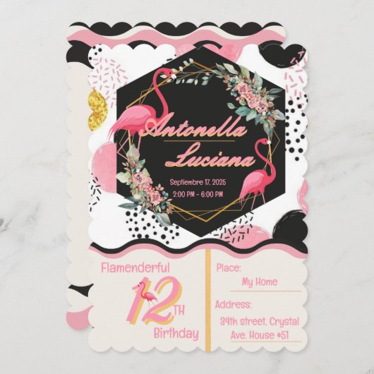 Flamingo's Birthday Invitation Feestdagenkaart (Voorkant / Achterkant)