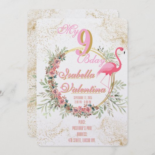 Flamingo's Birthday Invitation Template Feestdagenkaart (Voorkant / Achterkant)