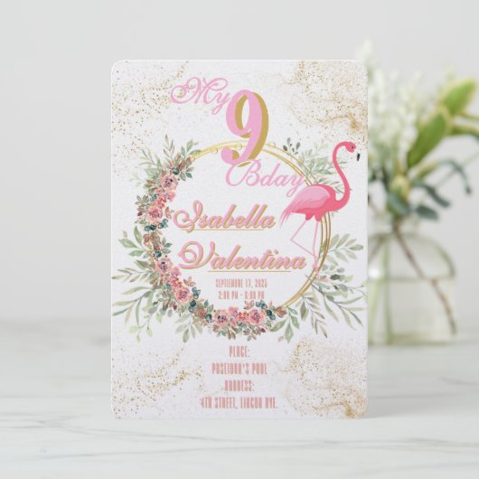 Flamingo's Birthday Invitation Template Feestdagenkaart (Staand voorkant)