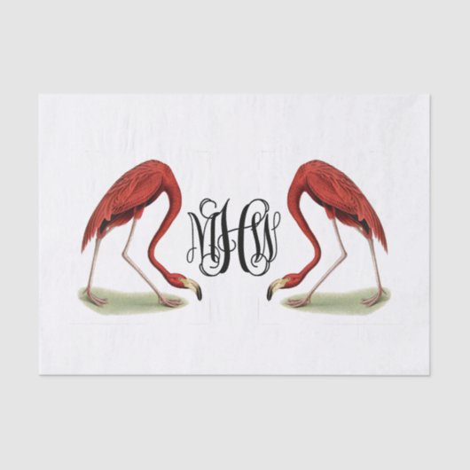 Flamingos Black Vine Script Monogram DIY BG Tissuepapier (Voorkant)