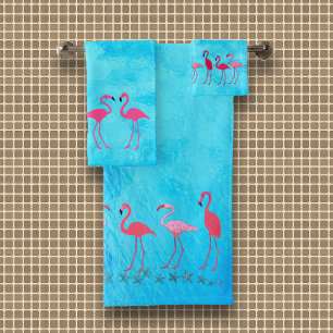 Flamingo's Blauw Water Bad Handdoek