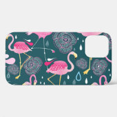 Flamingo's Bloemen: Donker Grafisch Naadloos. Case-Mate iPhone Case (Achterkant (horizontaal))