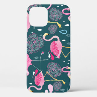 Flamingo's Bloemen: Donker Grafisch Naadloos. Case-Mate iPhone Case