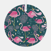Flamingo's Bloemen: Donker Grafisch Naadloos. Glas Ornament (Achterkant)