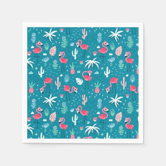 Flamingo's, Bloemen en Cactus Servet (Voorkant)