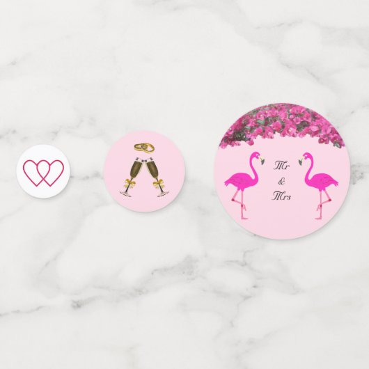 Flamingos & bloemen op roos goud & witte bruiloft confetti (Achterkanten)