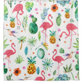 Flamingo's Cactus & Ananas Naadloos Patroon Douchegordijn (Voorkant)