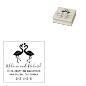 Flamingos Custom Names Hout Bruiloft Retouradres Rubberstempel (Gestempeld)