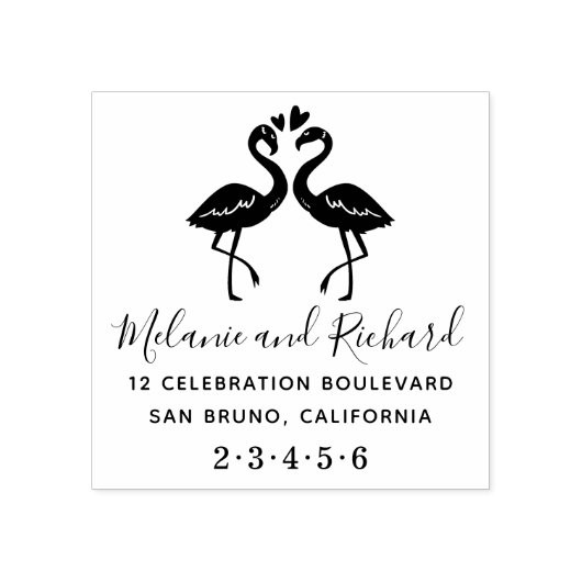 Flamingos Custom Names Hout Bruiloft Retouradres Rubberstempel (Afrduk)