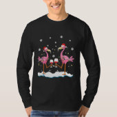 Flamingos Drink wijn samen met kerst met fijne ker T-shirt (Voorkant)