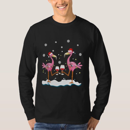 Flamingos Drink wijn samen met kerst met fijne ker T-shirt (Voorkant)