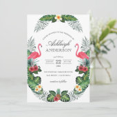 Flamingo's en ananas tropische flora Vrijgezellenf Kaart (Staand voorkant)