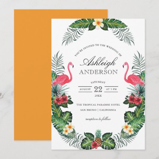 Flamingo's en ananas tropische flora Vrijgezellenf Kaart (Voorkant / Achterkant)