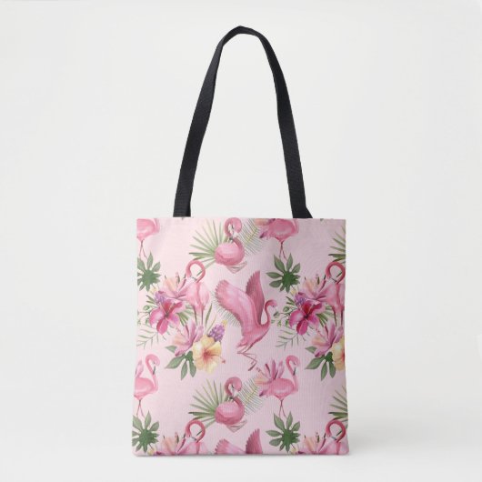 Flamingo's en bloemen tote bag (Voorkant)