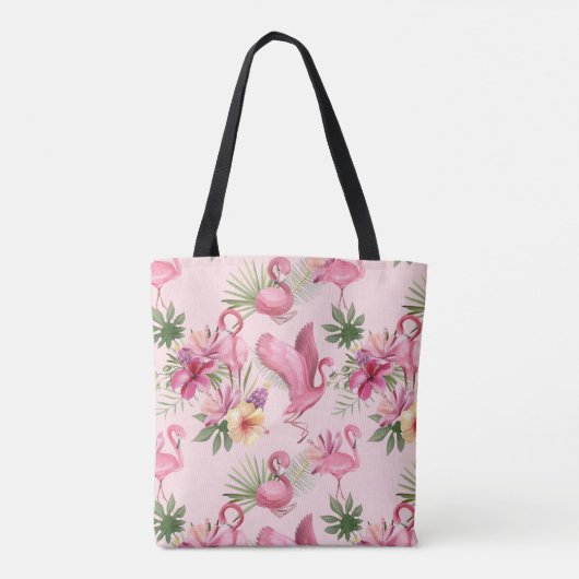 Flamingo's en bloemen tote bag (Achterkant)