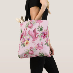 Flamingo's en bloemen tote bag