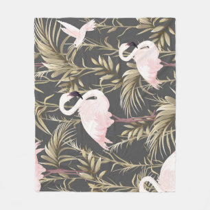 Flamingo's en goud: roze tropische elegantie. fleece deken