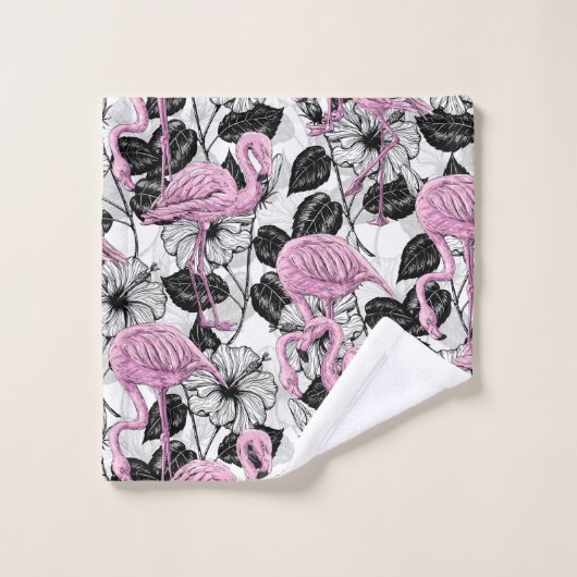 Flamingos en hibiscus bloemen bad handdoek (Wasdoekje)