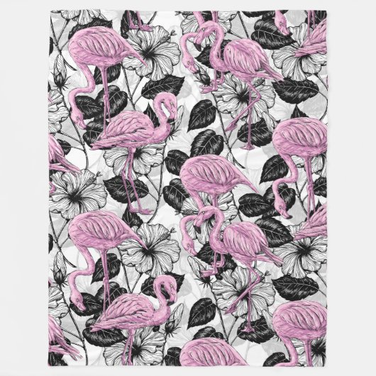 Flamingos en hibiscus bloemen fleece deken (Voorkant)