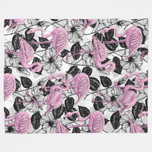 Flamingos en hibiscus bloemen fleece deken (Voorkant (Horizontaal))
