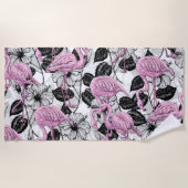 Flamingos en hibiscus bloemen strandlaken (Voorkant)