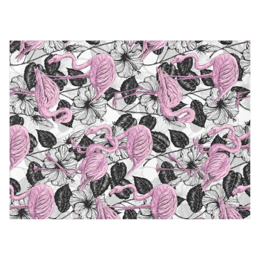 Flamingos en hibiscus bloemen tafelkleed (Voorkant (Horizontaal))