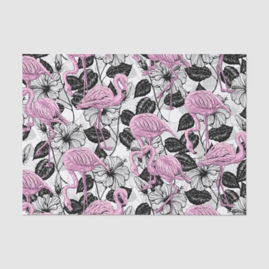 Flamingos en hibiscus bloemen tissuepapier (Voorkant)