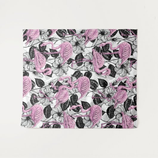 Flamingos en hibiscus bloemen wandkleed (Voorkant (horizontaal))