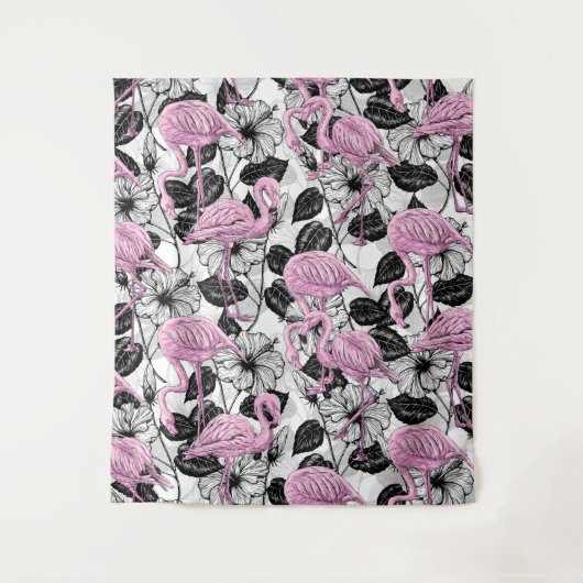 Flamingos en hibiscus bloemen wandkleed (Voorkant)