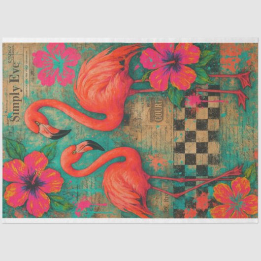 Flamingo's en Hibiscus - Decoupage Papier | weefse (Voorkant)
