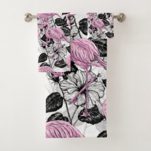 Flamingo's en hibiscusbloemen bad handdoek