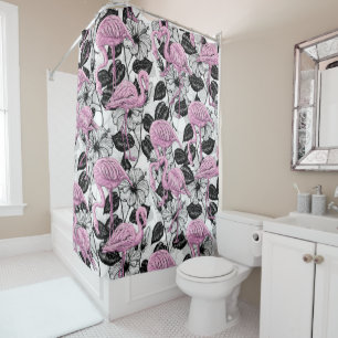 Flamingo's en hibiscusbloemen douchegordijn