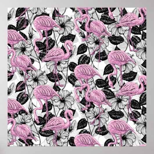 Flamingo's en hibiscusbloemen poster (Voorkant)