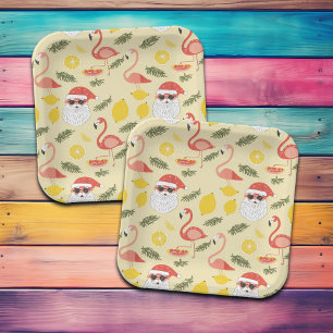 Flamingo's en kerstmis in het feest van juli papieren bordje