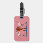 Flamingos en kip met roze achtergrond bagagelabel (Voorkant verticaal)